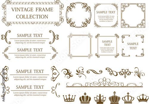 Collection of vintage engraved frames ornaments and decorative design elements