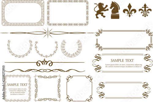 Collection of vintage ornate frames borders and decorative elements engravings