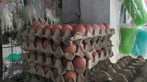 Fresh Brown Chicken Eggs Stacked in Market Trays