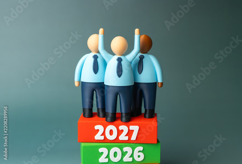 Best team of employees in 2027. Review of business team achievements and successes. Businesspeople and government officials. Annual results, leadership performance and organizational success.