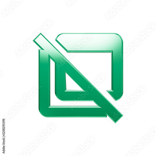 Sleek metallic green abstract logo symbol against black background, featuring geometric intersecting shapes, diagonal lines, and modern corporate branding design ideal for tech and design themes
