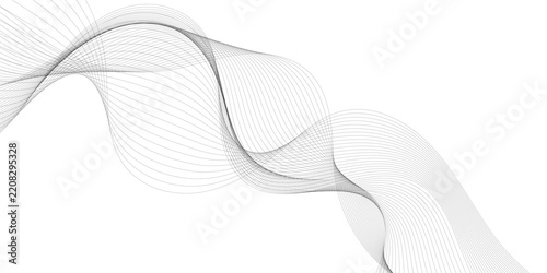 Modern Abstract Gray and White Wave Background with Smooth Flowing Curves, Transparent Line Patterns and Clean Minimalist Vector Style.