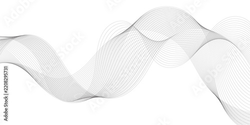 Grey Abstract Wave Line Background with Flowing Curves, Geometric Border Pattern and Modern Digital Technology Vector Illustration.