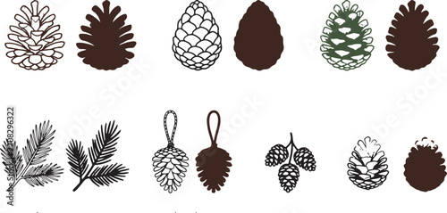 Pine Cone Illustrations Collection with Evergreen Branch Designs