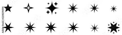 Star Sparkle Shapes, abstract glowing shine effects with bright twinkle bursts, retro futuristic vector symbols for decorative design