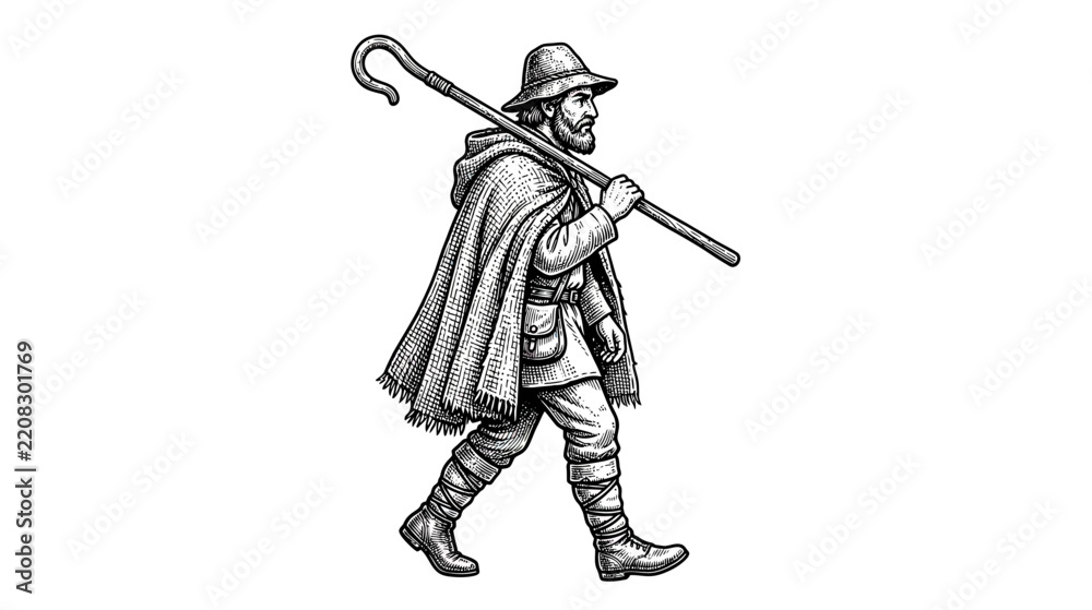 Fototapeta premium Shepherd with Staff Isolated