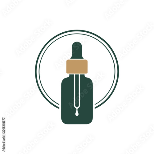 Minimalist dropper bottle icon with a circular frame