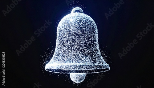 Digital Bell Notification Icon with Glittering Particles on Dark Background