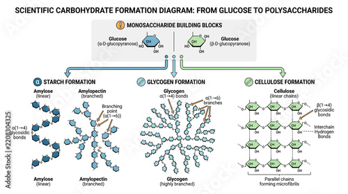Carbohydrate Formation Diagram Glucose to Polysaccharides
