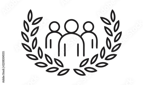 Three Silhouette Figures Surrounded By Laurel Wreath Design Vector Illustration