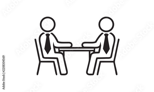 Two business professionals having a meeting across a table illustration