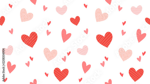Red and pink heart seamless pattern, Hand drawn doodle love background, Valentine day wedding decoration wallpaper, Sweet romantic textile fabric print concept