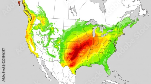 Precipitation Heatmap of North America, Illustrating Rainfall Intensity Across the Continent
