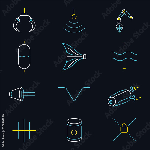 Advanced Subsea Ocean Floor Robotics And Autonomous Deep Sea Marine Exploration Line Vector Icon Set
