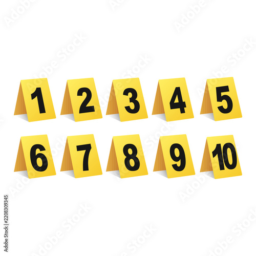 Yellow number markers set. vector illustration