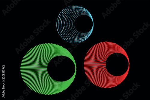 Abstract Digital Wave Rings with Colorful Dotted Circular Patterns, Futuristic Technology Background