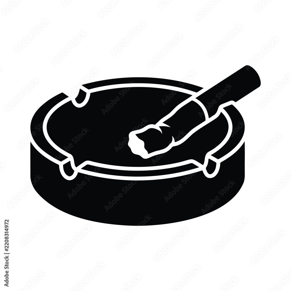Obraz premium Smoking ashtray with burning cigarette silhouette icon representing designated smoking area.