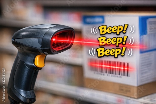 A person scanning barcodes with sounds of beep beep beep, useful for illustrating tech-related concepts or demonstrating device functionality