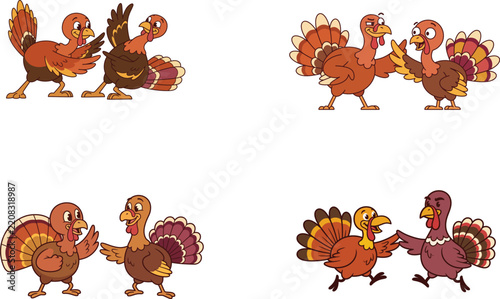 Thanksgiving turkeys celebrating harvest feast with copy space for vector greeting cards