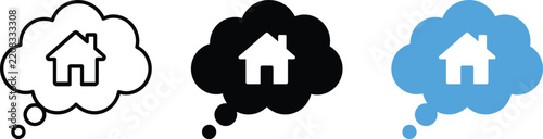 House home icon in thought bubble vector line art fill color illustration set