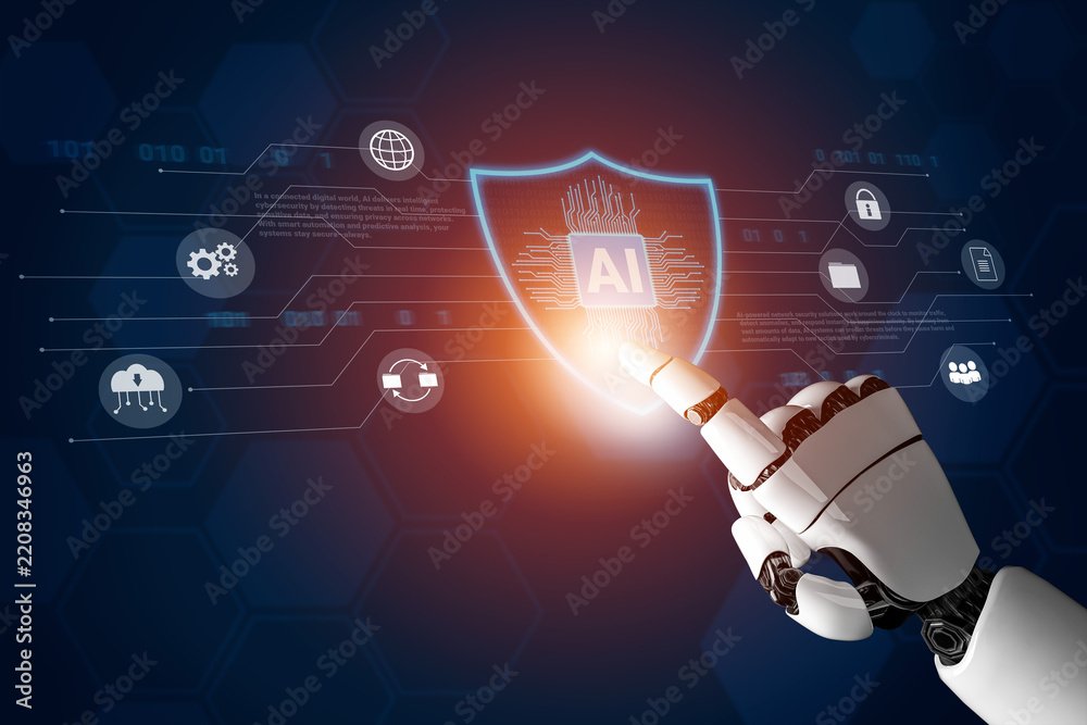Obraz premium AI assists in designing real-time cybersecurity systems that automate defense mechanisms, detect digital threats, and strengthen secure network operations. Parse
