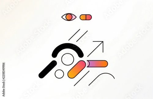 Abstract magnifying glass symbol with gradient colors and upward arrow for growth concept.