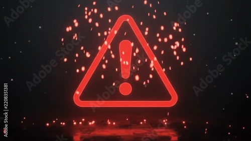 Striking Red Warning Triangle with Sparkling Particle Effects for Alert, Danger, or Security Design