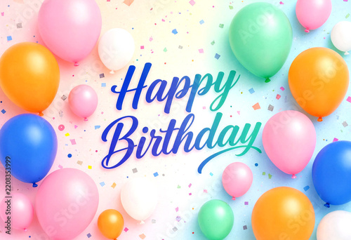Colorful Balloons Celebrating Happy Birthday Message Design