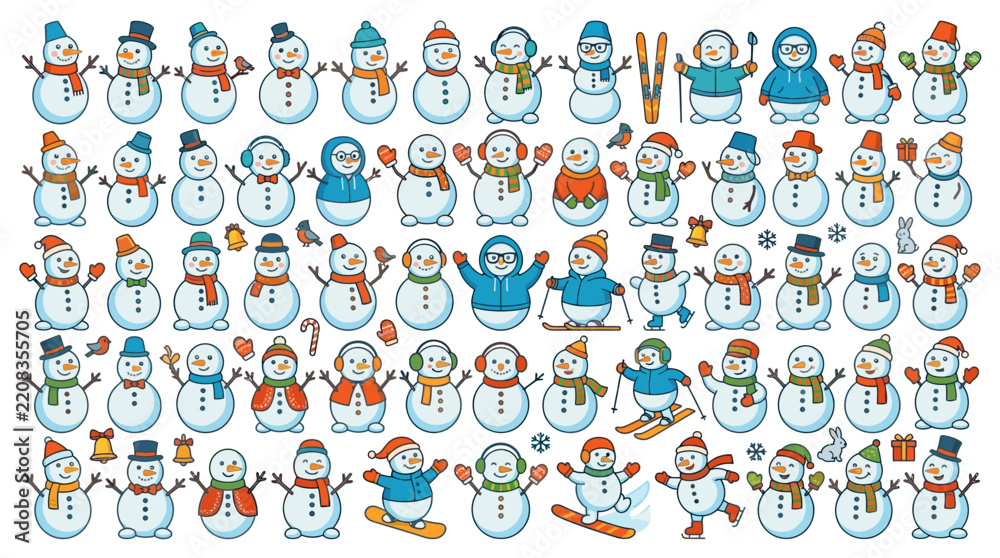 Obraz premium Collection of Diverse Snowman Characters with Winter Accessories