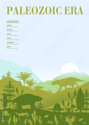 Paleozoic era educational table design template for paleontology presentations
