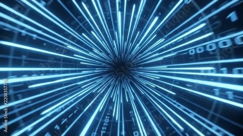 Dynamic Digital Data Stream Tunnel with Futuristic Light Rays for Tech and Innovation Visuals