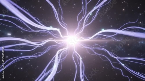 Radiant Cosmic Energy Burst with Ethereal Light Streaks in Deep Space