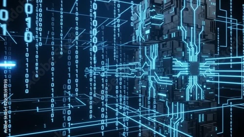 Futuristic Digital Network with Abstract Brain and Binary Code Overlay for Innovation and Technology Concept
