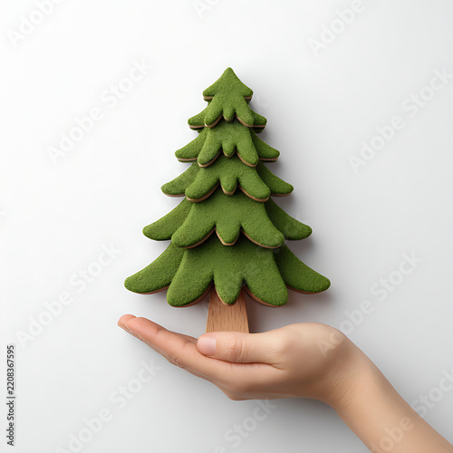 Hand Holding a Small Christmas Tree, Green Fir Plant Symbolizing Holiday Celebration, Winter Season, New Year, Nature, Growth and Festive Decoration Concept