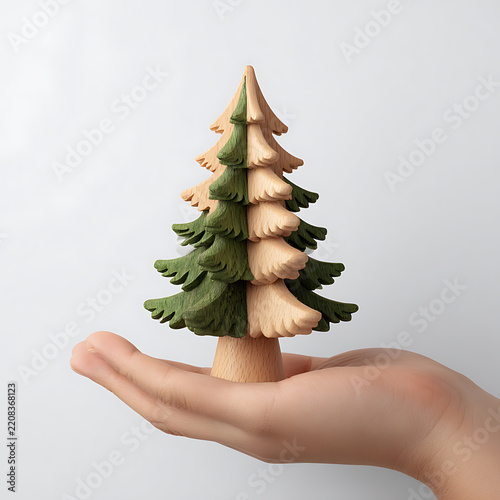 Hand Holding a Small Christmas Tree, Green Fir Plant Seedling Symbolizing Holiday Celebration, Nature, Growth, Environmental Care and Sustainable Christmas Concept