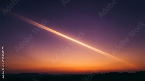 deep purple fading to vibrant orange gradient background, film grain texture overlay, bright warm light streak, smooth dramatic sunset transition, cinematic dusk atmosphere, abstract minimal, high res