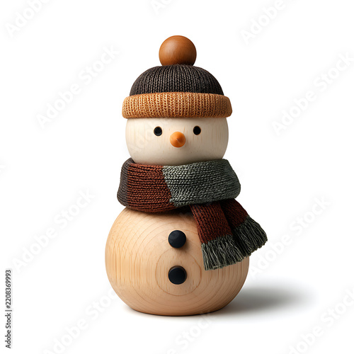Cute Snowman Isolated on White Background with Hat and Scarf, Christmas Winter Holiday Decoration, Seasonal Celebration and New Year Concept