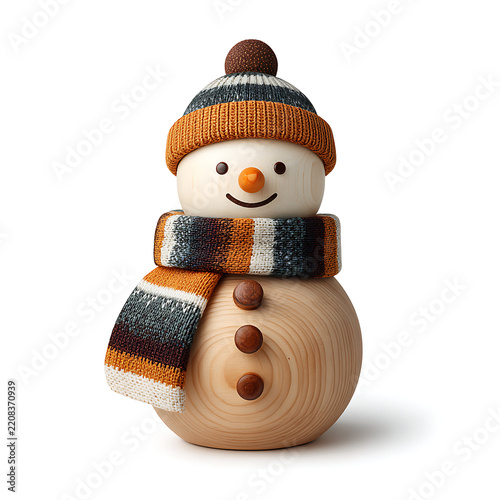 Cute Snowman Isolated on White Background with Hat and Scarf, Christmas Winter Holiday Decoration and Seasonal Celebration Concept