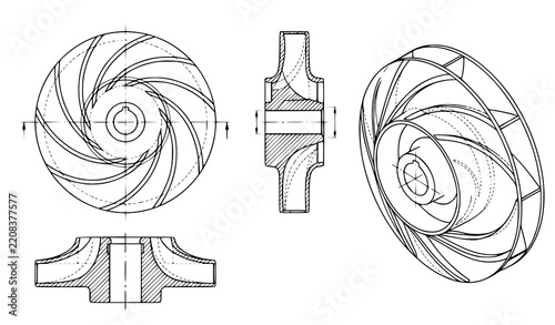 Centrifugal Pump Impeller Wheel Engineering Sketch EPS10 Vector