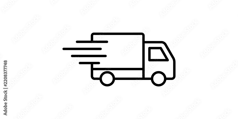 Naklejka premium Fast delivery truck icon outline moving cargo van logistics transport service concept.