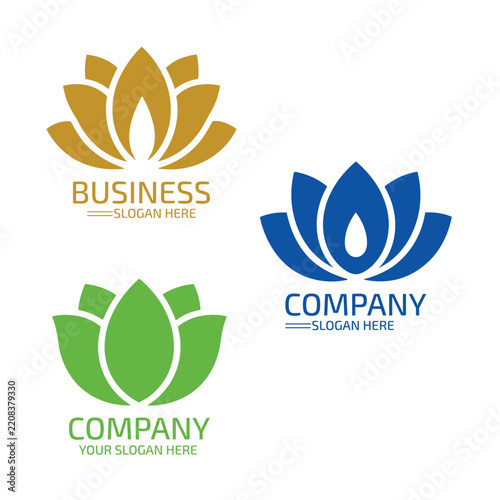 Set of three professional lotus flower vector logo templates for beauty spa wellness center health clinic yoga studio organic shop and ecological corporate brand identity concepts