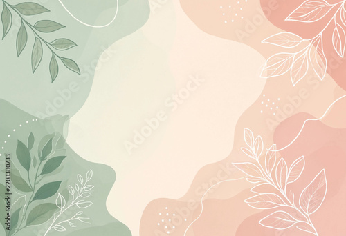 Soft abstract background with muted pastel colors organic shapes and leaf details.