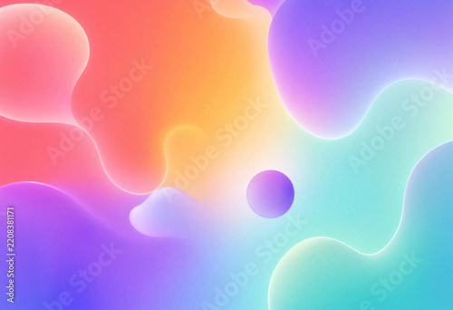 Abstract fluid blobs with glowing edges in bright rainbow gradient for design.