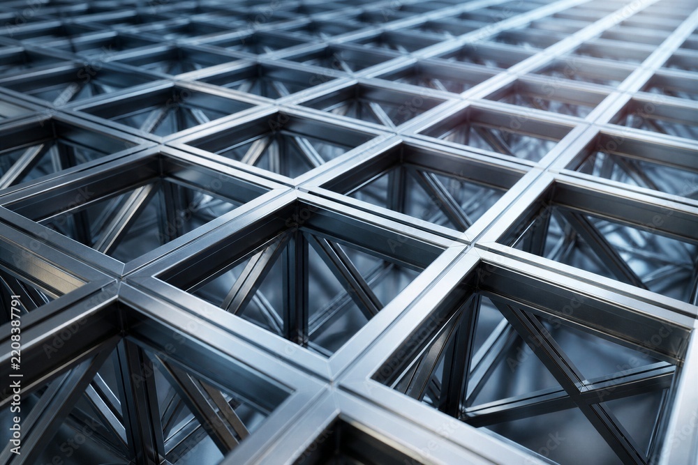 Fototapeta premium Steel grid lattice forming repetitive square frames in perspective