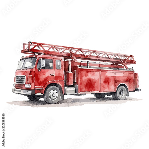 Watercolor illustration of a fire truck