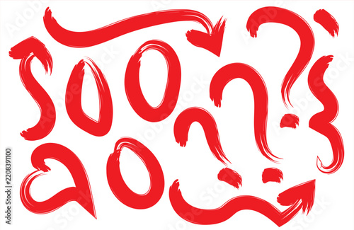 A vibrant and energetic collection of red brushstrokes forming question marks and arrows suggesting curiosity and direction
