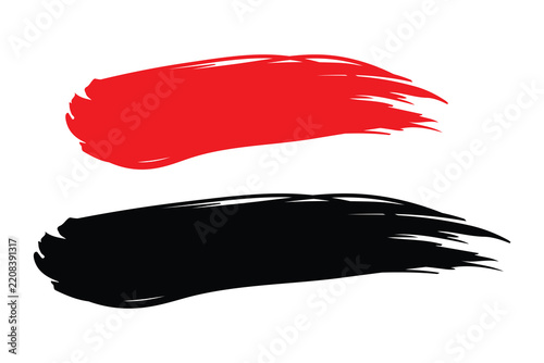 A striking visual composition featuring bold brushstrokes of vibrant red and deep black paint