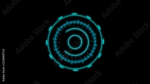 Neon blue hud circular interface animation, futuristic digital data loading sci-fi technology overlay for ui
