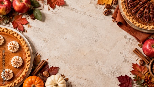 Fall Desserts With Pumpkins, Apples, and Leaves on a Table