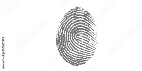 A detailed black fingerprint with realistic ridge patterns, centered on a clean white background, minimalist forensic style vector illustration.